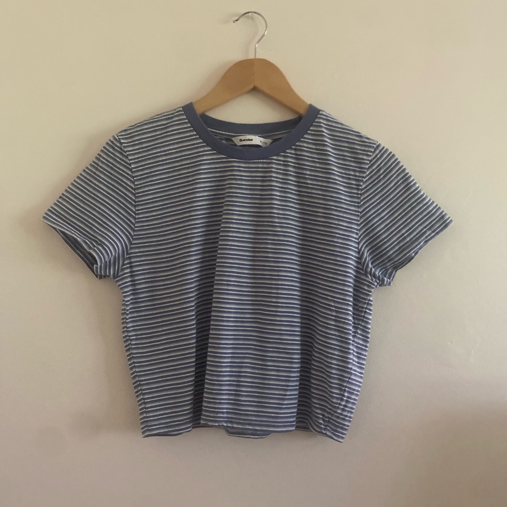 BLUENOTES Blue Striped Shrunken Baby Tee